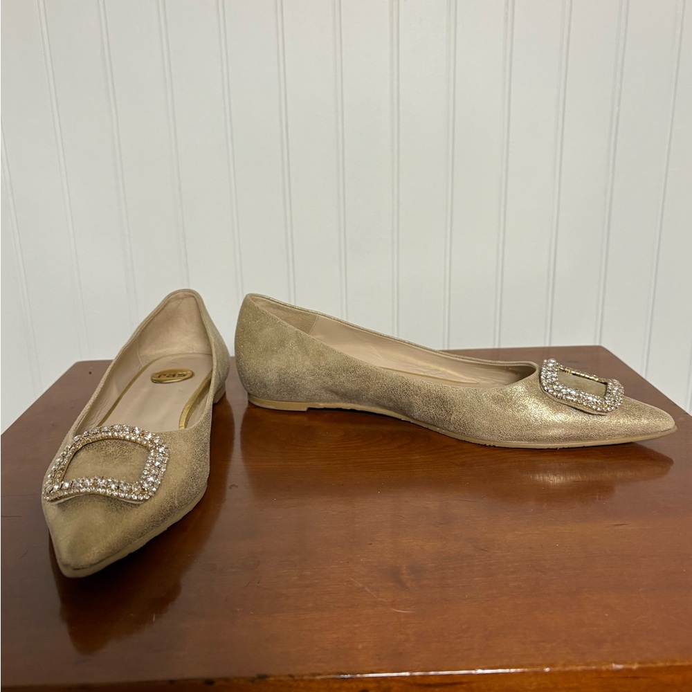 Ras Metallic Gold Flats with Crystal Buckle